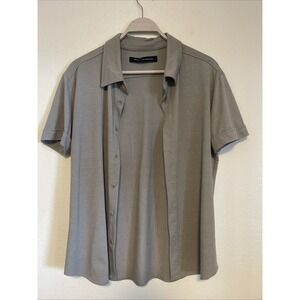 French Connection Button Up Short Sleeve Gray Men's Shirt Medium?? check measurm